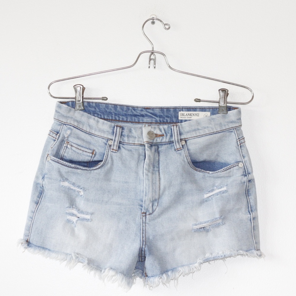 Blank NYC Light Wash Distressed Wedge Shortie  28